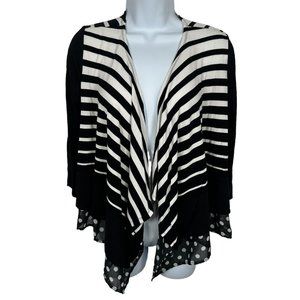 Vintage Tribella Womens Medium Cardigan Sweater Y2K Open Front Black White Strip